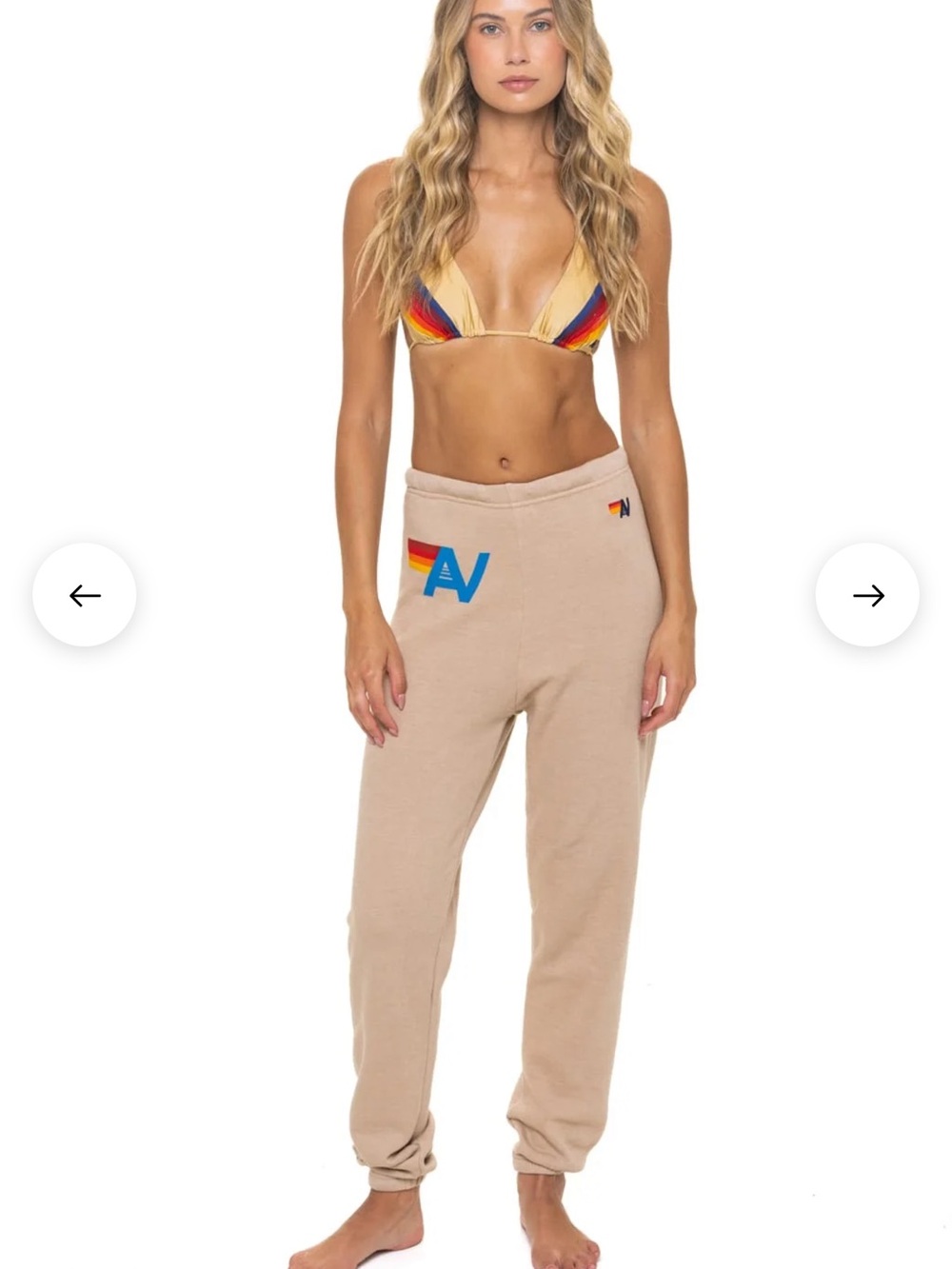 Aviator Nation Beige Hoodie with Blue 'A' and Red-Orange-Yellow Stripe - Picture 3 of 3